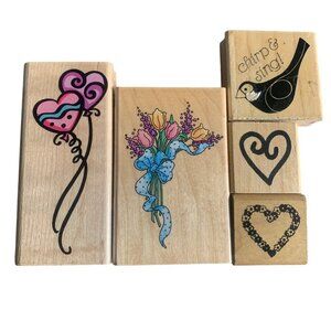 Rubber Stamps Set Hearts Flowers Birdwood Craft Blocks Cuteness Overload